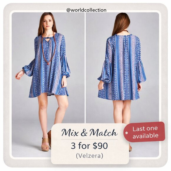 Velzera Tops - Baby Doll Paisley Print Tunic/Dress Plus Size